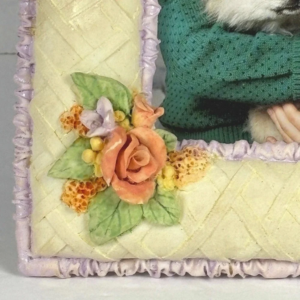 Vtg 90s Peach Roses Floral Photo Frame 3.5x5 English Country Cottage Romantic